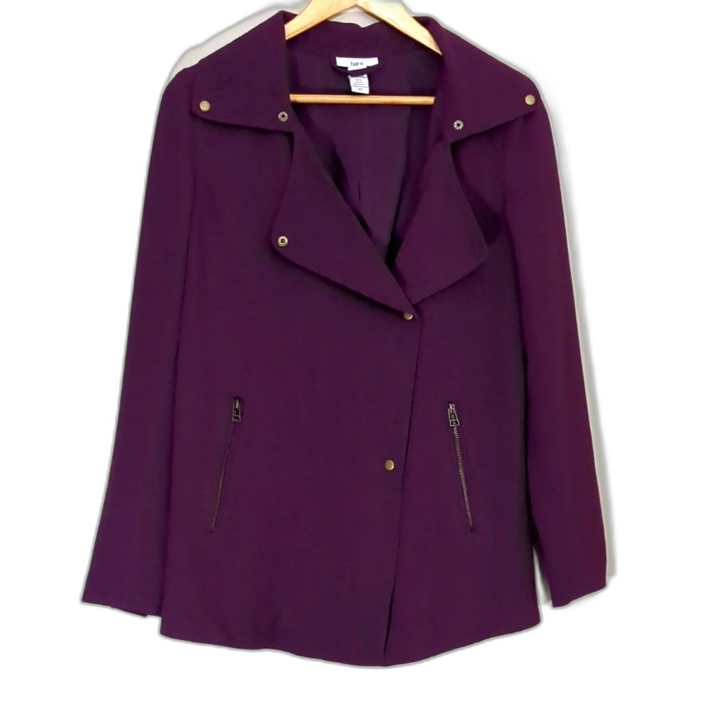 EUC Bar III Purple Plum & Gold Moto Inspired Pea Coat Size XS